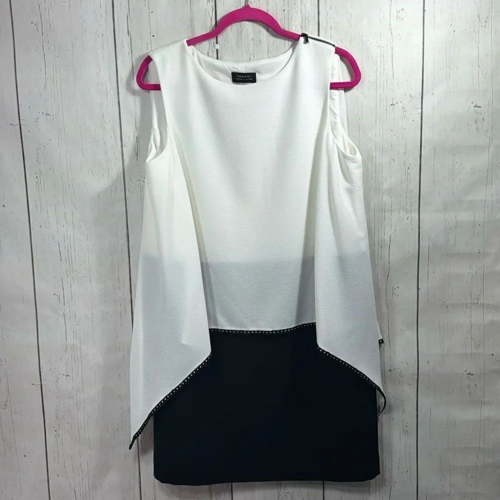 Tahari Arthur S Levine Colorblock Overlay Dress Black White Career Minimalist 14